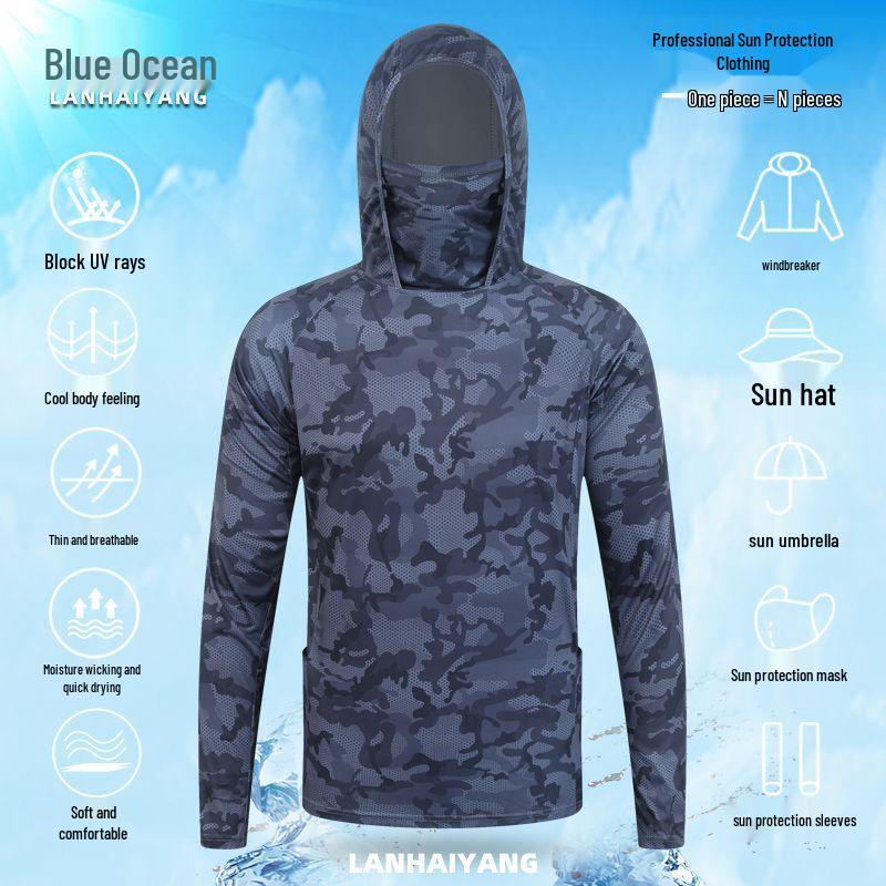 Men’s Outdoor Camouflage Sun Protection Ice Silk Sportswear with Face Covering