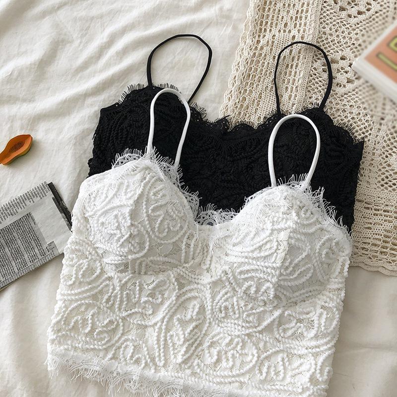 Женский кружевной топ-майка короткий жилет однотонный