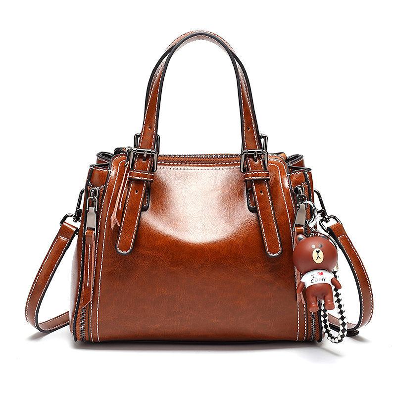 Ретро Маленькие Женские Сумки из Натуральной Кожи Масло Воск Коровья Кожа Сумка Через Плечо Кроссбоди с Украшением в Виде Медведя Сумка с Ручкой Кошелек