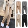 Women Harem Pants Elastic High Waist Adjustable Drawstring Knitting Pants Solid Color Loose