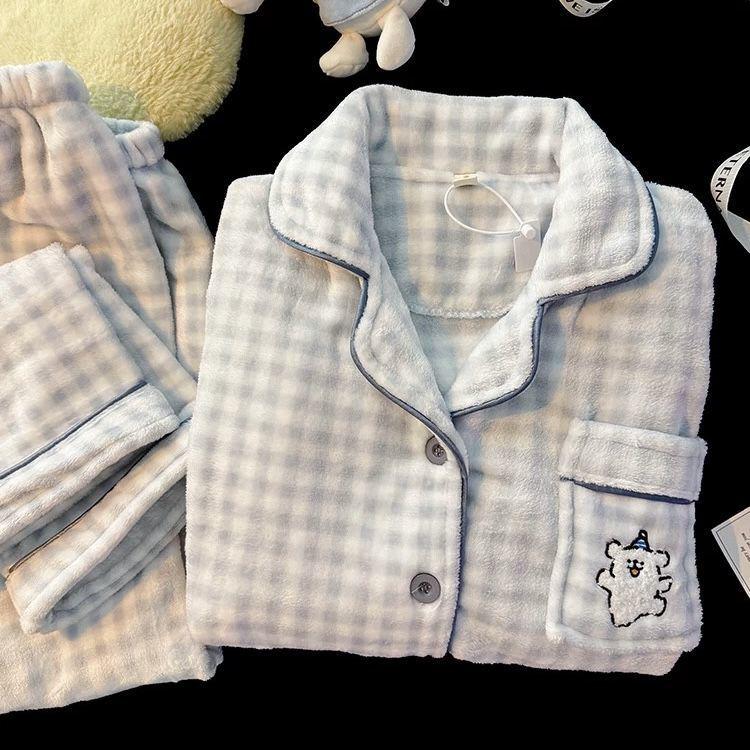 Women's Thickened Flannel Coral Fleece Pajamas - Warm Homewear Set for Autumn & Winter