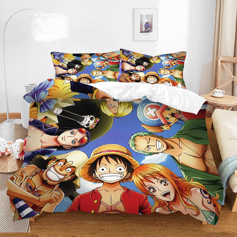 ONE PIECE series Luffy cartoon animation 3d digital printing children's student dormitory/home three-piece set