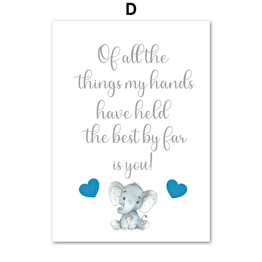 Blue Gray Elephant Moon Stars Nursery Wall Art Custom Boy Name Canvas Painting Poster And Print Baby Shower Gift Kids Room Decor