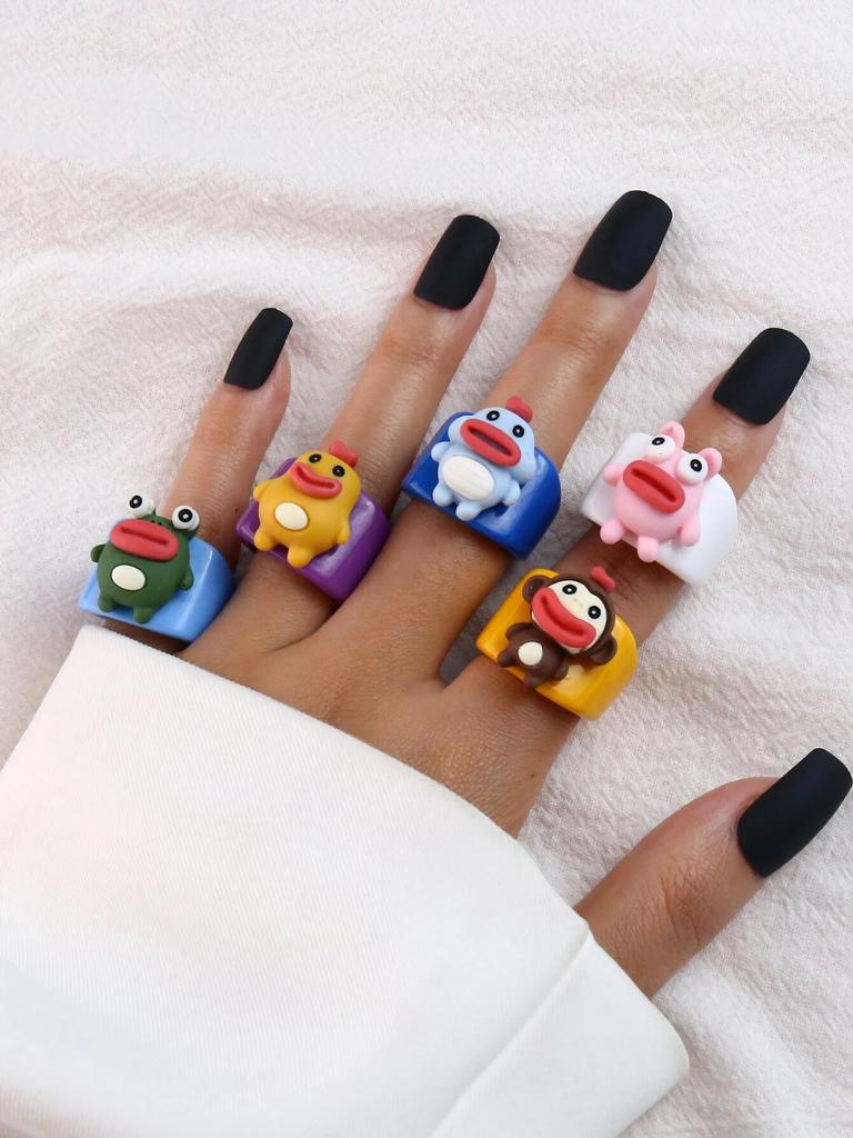 Кольцо с фруктами из мультфильма, женское модное корейское кольцо с милыми животными из смолы, набор акриловых колец, подарок на Рождество, день рождения, ювелирные изделия для девочек