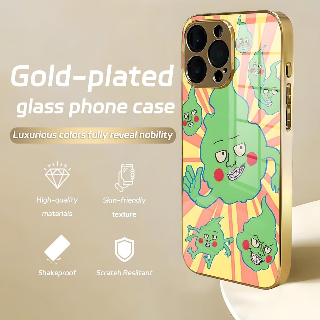 Чехол для телефона с изображением из аниме Mob Psycho 100 для iPhone18 17 16 15 14 13 12 Plus Mini Pro Max, гальванизированный стеклянный чехол для телефона