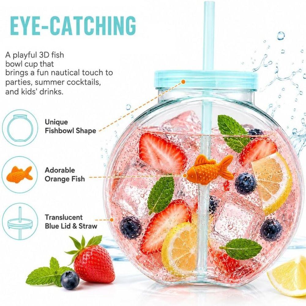 With Lid Fish Bowl Tumbler With Straw Ornament Cup For Drinks Drinking Purse Bottle Summer Drink