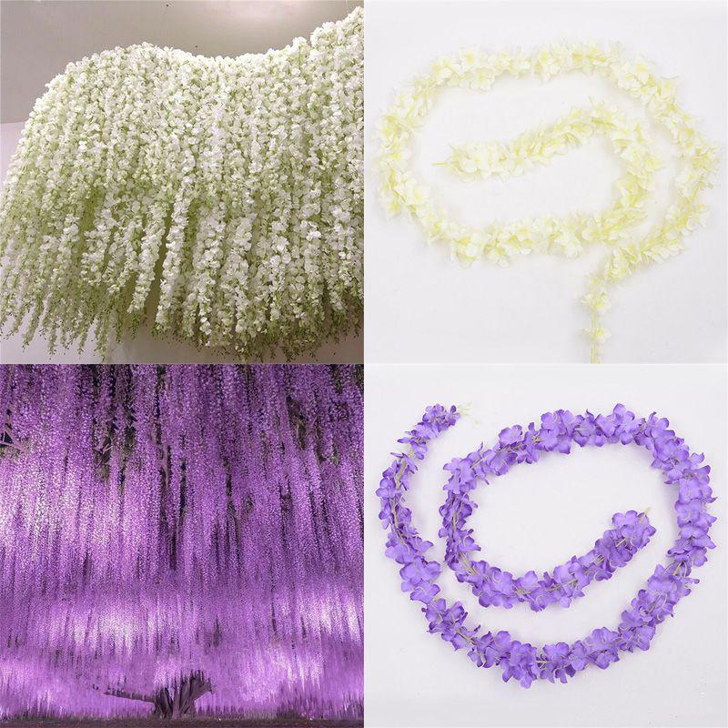 Gorgeous 2m Artificial Wisteria Silk Fake Flower Ivy Garland Vine For Wedding Decor