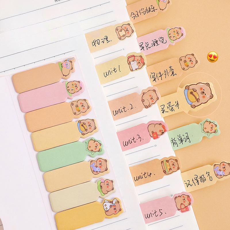 Cute Cartoon Capybara Bunny Dog Index Sticker Writable Notebook Test Paper Page Mark Classify Sticky Note Kawaii Planner Sticker