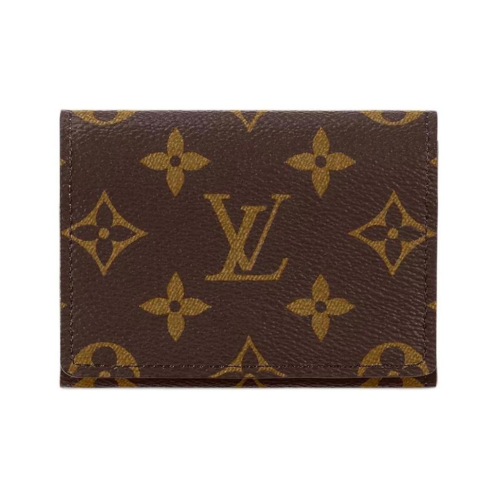 LOUIS VUITTON Multiple Envelope Carte de Visite Classic Monogram Canvas Flap Wallet Card Holder Women's Brown