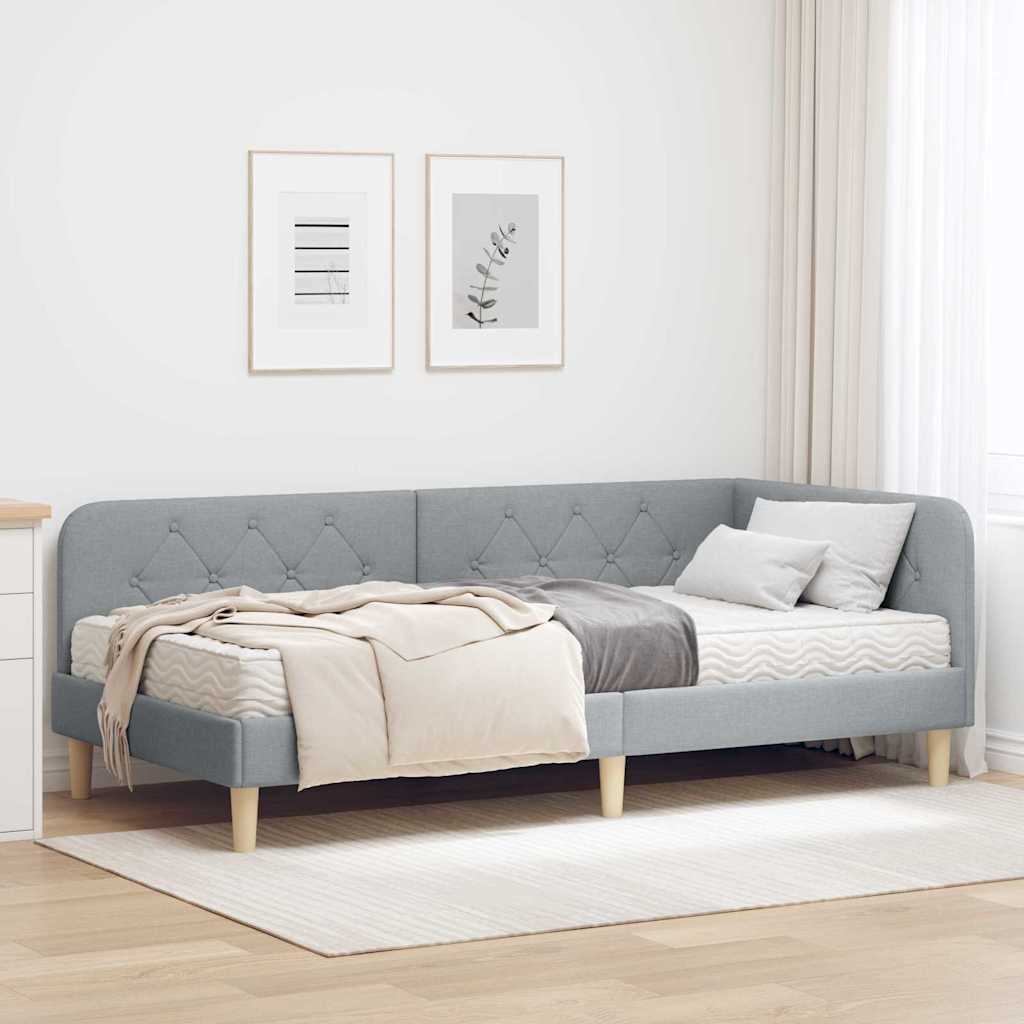 Corner Bed Frame Light Grey 90 x 200 cm Fabric