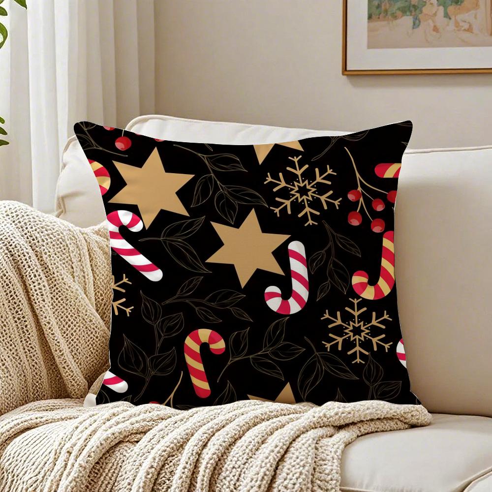Christmas tree bells snowman Cushion Cover Linen Minimalist Soft for Sofa Bed Home Room Decor