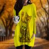 New In Autumn Three Little Cats Print Plus Size Dress Women O'neck Long Sleeves Casual Pocket Dresses