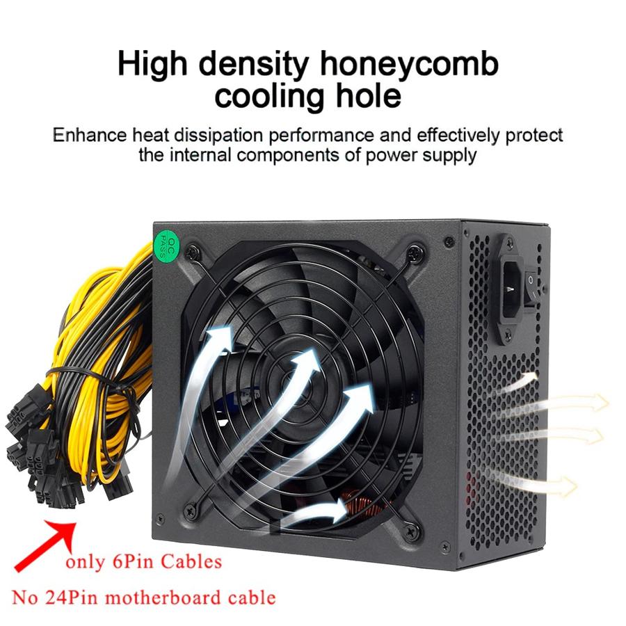 Блок питания ATX 1800 Вт для майнинга ETH Bitcoin, для ПК, майнинг-рига, поддержка 6 видеокарт, 6P портов, GPU, 4U, однополярный