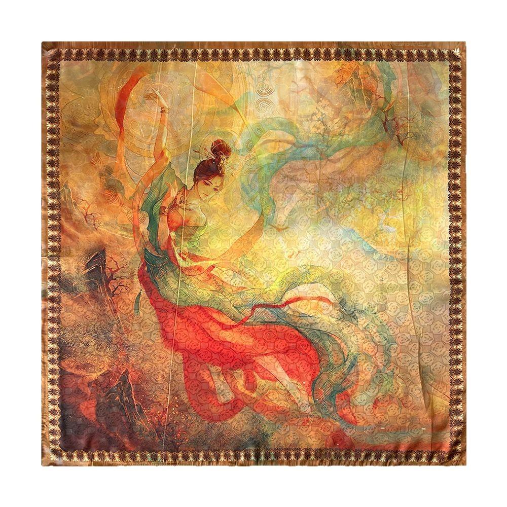 New Spring Style Big Square Scarf Light Luxury Fashionable Silk Scarf for Women Versatile Dunhuang Feitian Thin Printed Sunscreen Scarf
