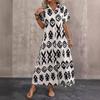 Летнее элегантное женское платье с разрезом и геометрическим принтом, длинное платье-рубашка