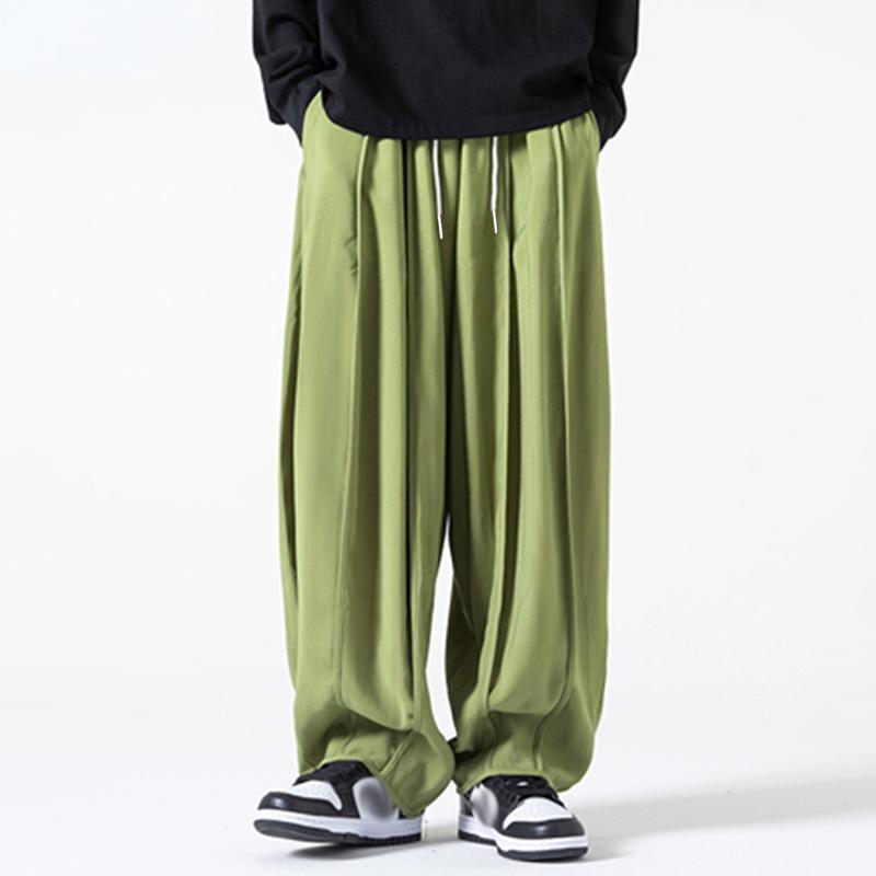 Мужские однотонные широкие брюки с эластичной резинкой на талии