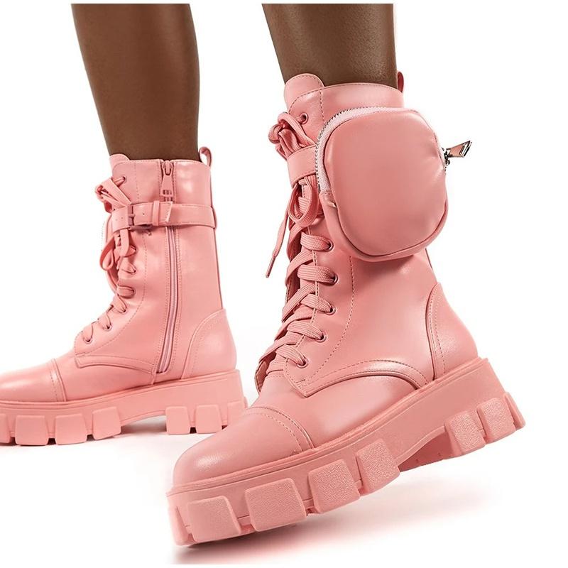 Новые женские ботинки с карманами, женские ботильоны на шнуровке, женские армейские ботинки на массивном каблуке, короткие ботинки на молнии, женская обувь на платформе