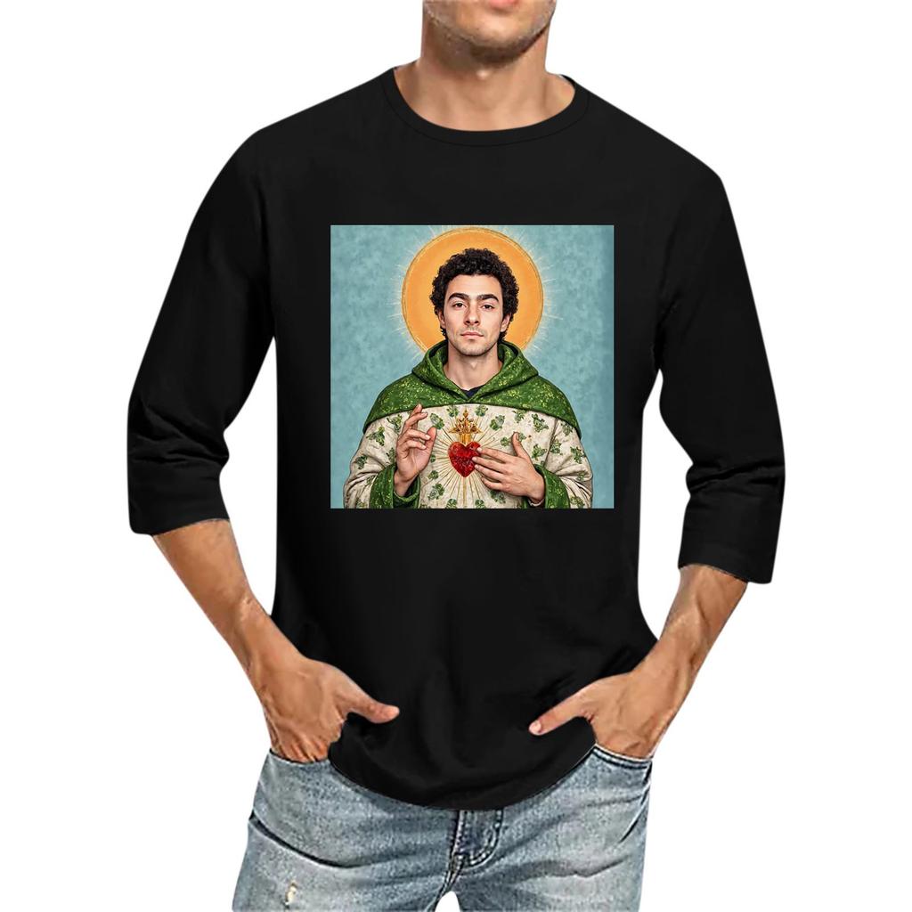 Мужская футболка с круглым вырезом и рукавом семь четвертей, мужская повседневная свободная футболка с рукавом семь четвертей