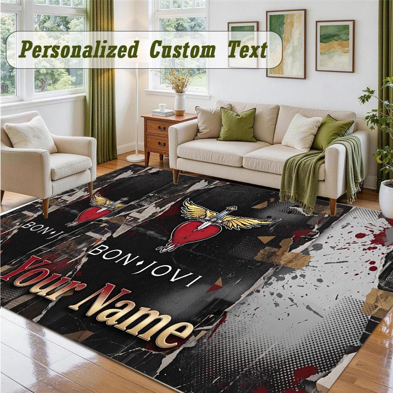 Crystal Velvet Square Rug Custom NameBon Jovi Pattern Non Slip Home Floor Decor Rug