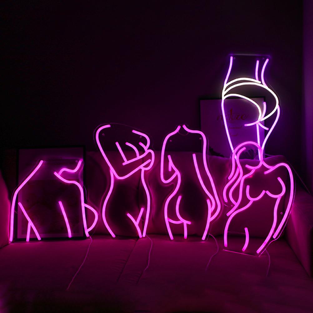 Светодиодная неоновая вывеска Lady для настенного декора, светодиодные вывески с питанием от USB/батареек для гостиной, бара