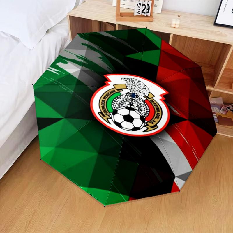 1PC Mexico Football Team Emblem Printed Umbrella Folding umbrella, automatic umbrella 8-Frame for Travel, camping Fan gifts Christmas Gifts