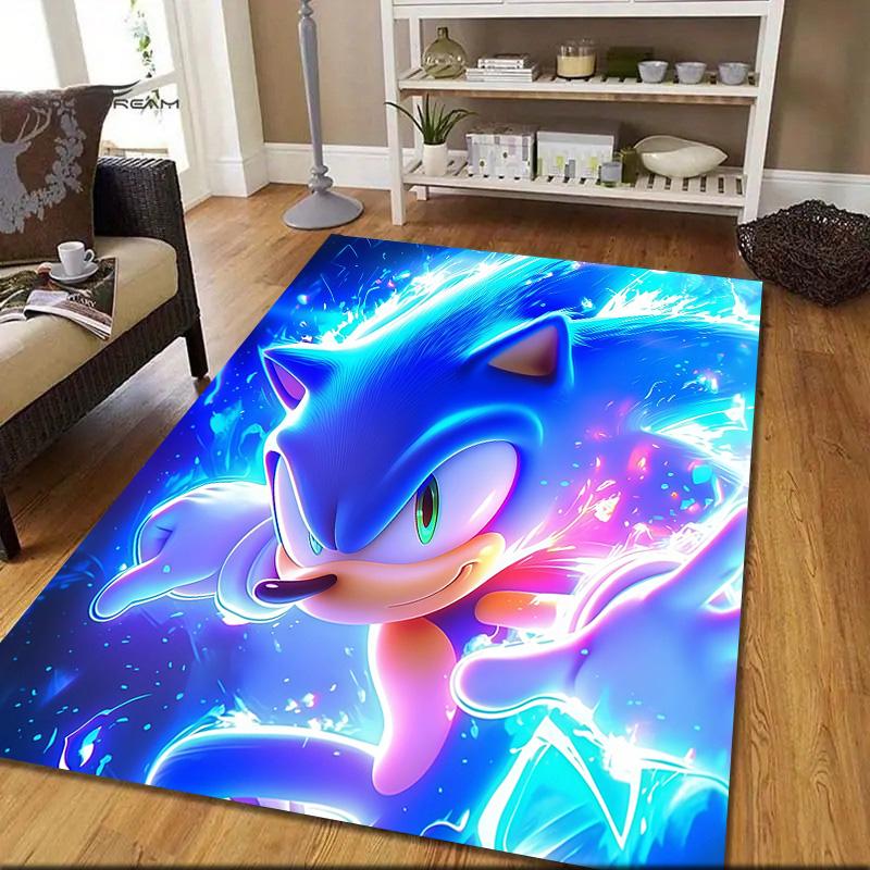Sonic the Hedgehog Flannel Pattern Square Carpet,Area Rug,Carpet Rug for Living Room Bedroom Sofa Playroom Decor,Non-slip Floor Mat