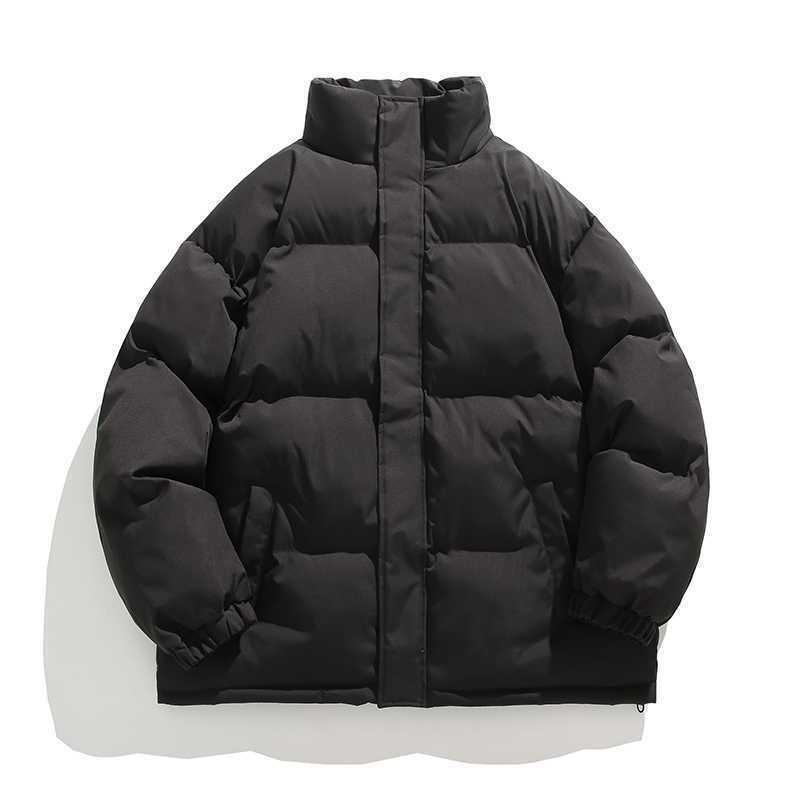 Минималистичный стиль однотонная одежда с воротником-стойкой с хлопковой набивкой мужская зимняя новая модная свободная теплая хлопковая одежда повседневная универсальная одежда-пуховик
