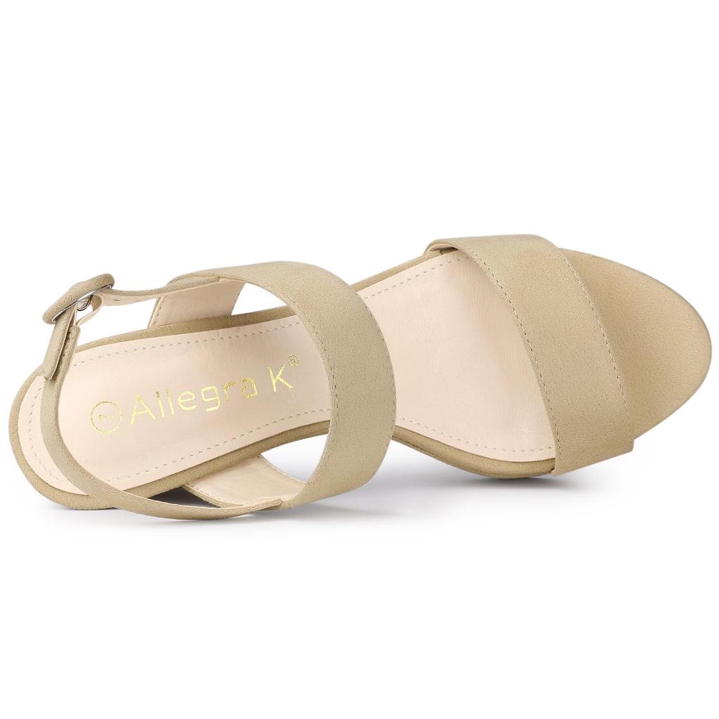 Платформенные сандалии Allegra K на массивном каблуке, леопардовый принт, бежевые, размер 24,0 см, с ремешком на пятке