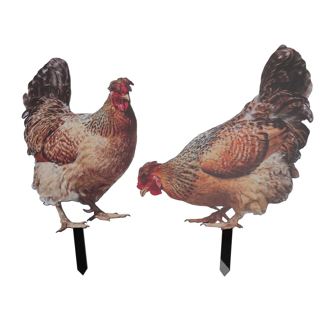 2pcs Hen Garden Stake Ornament Acrylic Stereoscopic Simulation Colorful Outdoor Chicken Ground Plug