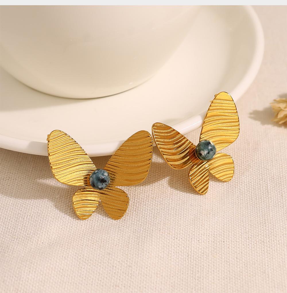 Винтажные серьги-бабочки из африканской бирюзы, титановая сталь с позолотой 18 карат, женская модная бижутерия