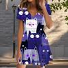 Летняя мода женские V-образный вырез короткий рукав Китти принтованное платье сексуальные короткие юбки платья
