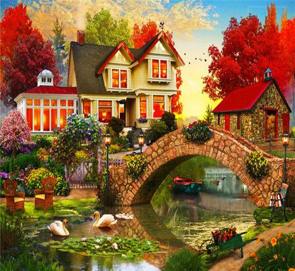 RUOPOTY Картина по номерам Дом Пейзаж Ручная роспись Уникальный подарок Раскраска по номерам Здание Для гостиной