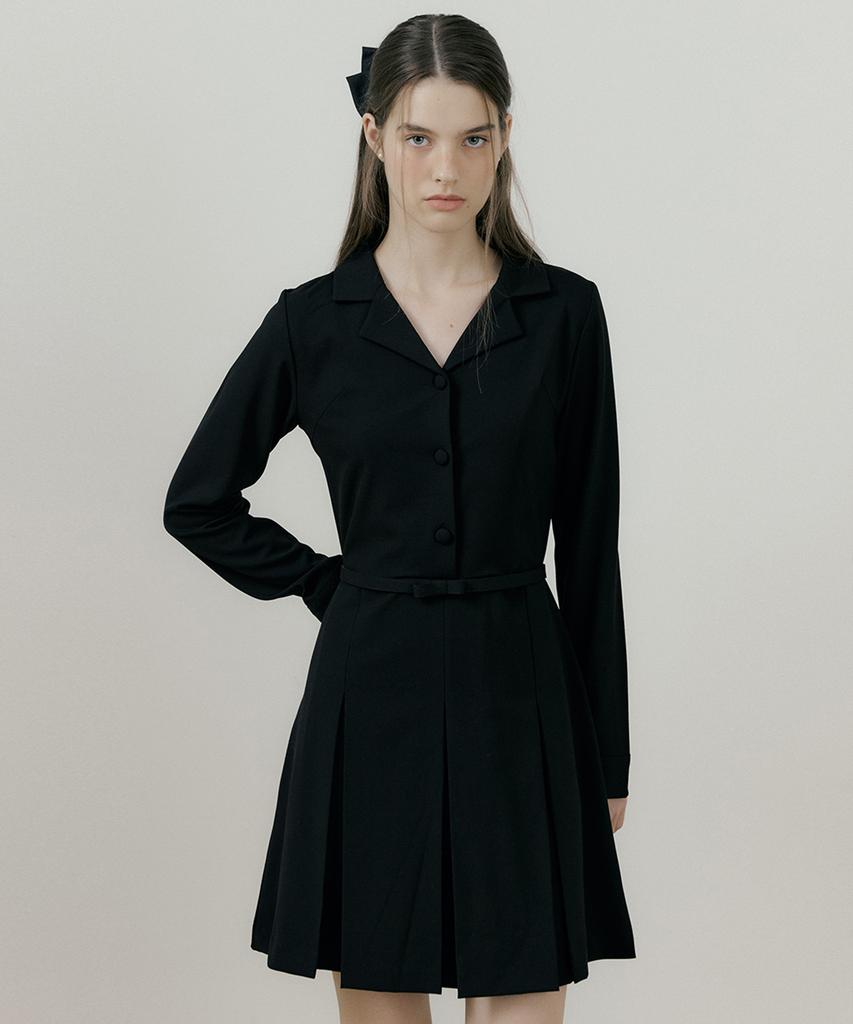 Riorg Rie Collar Pleats Mini Ops Black