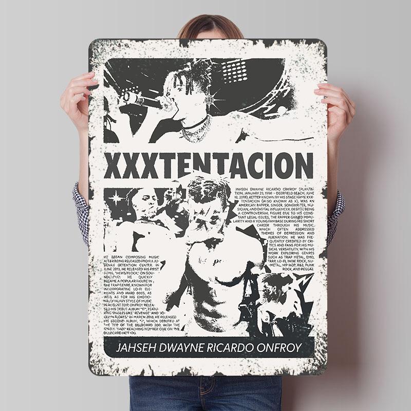 Музыкальный плакат XXXTentacion Индивидуальное настенное искусство Винтажные металлические вывески Ретро жестяная табличка для мужской комнаты Игровой комнаты Декор для дома