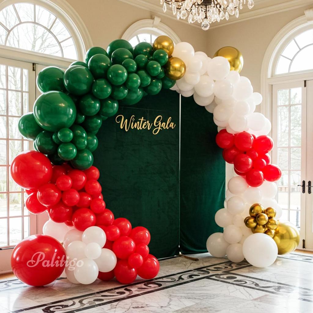 Christmas Green Red Balloons Garland Metal Gold Balloon Arch Kit Xmas Home Party Christmas Festival Background Decoration Globos