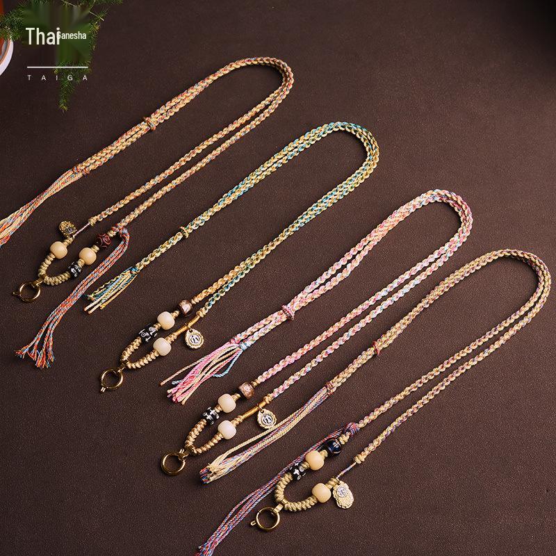 Цепочка для тайского амулета ручной работы: Тибетская подвеска Тханка с хлопковым шнуром ручной работы и агатом Дзи - Стиль А