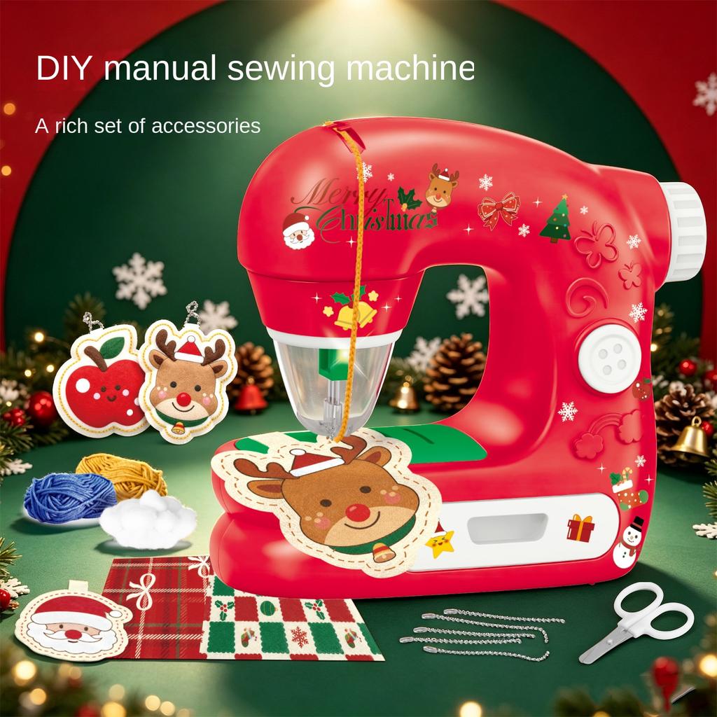 Kids Electric Sewing Machine with Light & Storage - Christmas DIY Craft Toy for Girls, Pretend Play Small Appliance