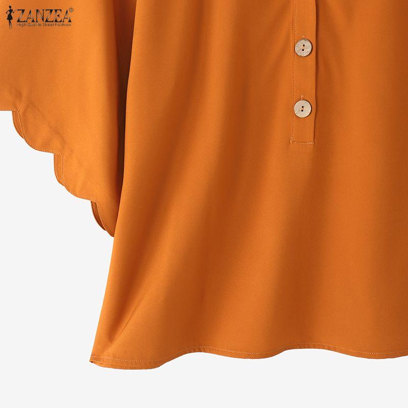 ZANZEA Women Casual Round Neck Solid Color Loose Half Sleeve Blouse