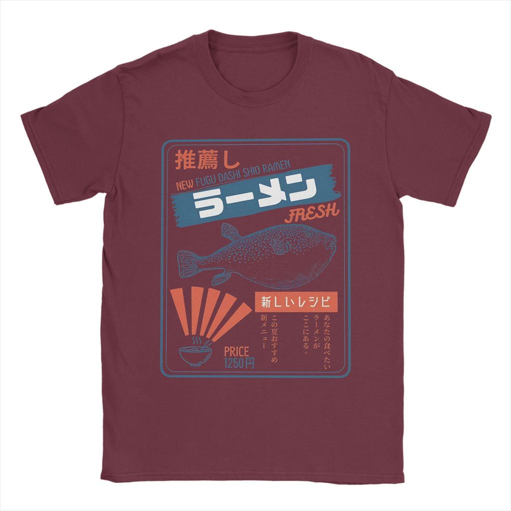 Unisexs Fugu Puffer Fish RaUnisex Kanagawa Wave T Shirts Pure Cotton Tops Humorous Short Sleeve Round Collar Tees Big Size TShirts