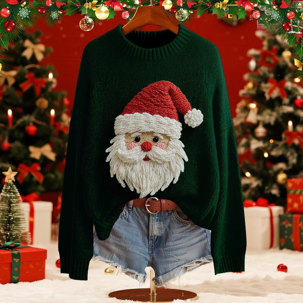 Женский модный пуловер с рождественским принтом, с длинным рукавом и вырезом под горло, вязаный свитер-топ