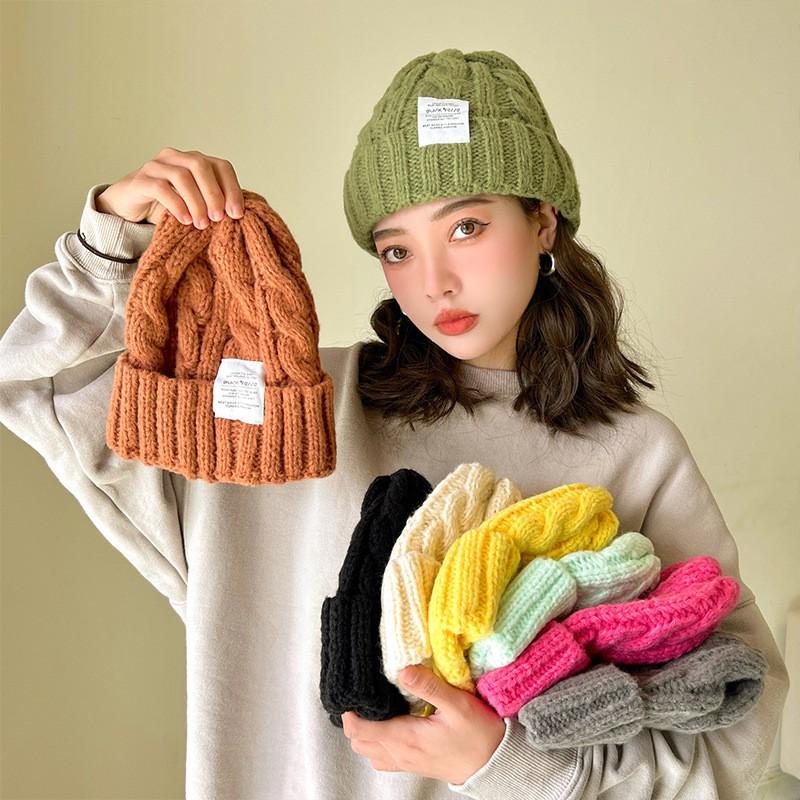 Womens Chunky Knit Beanie Hat Winter Warm Ear Protection Adjustable Acrylic Cap Solid Color Fashion Accessory