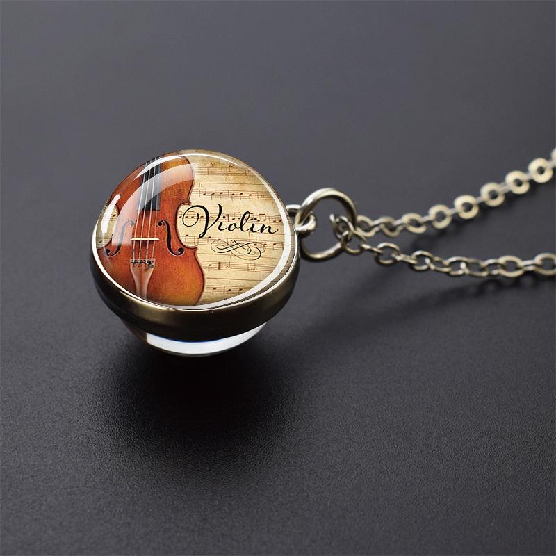 Ожерелья с музыкальными инструментами, фортепиано, гитара, кларнет, флейта, художественный стеклянный шар, кулон, музыкальная нота, ожерелье, женское музыкальное подарочное ювелирное изделие