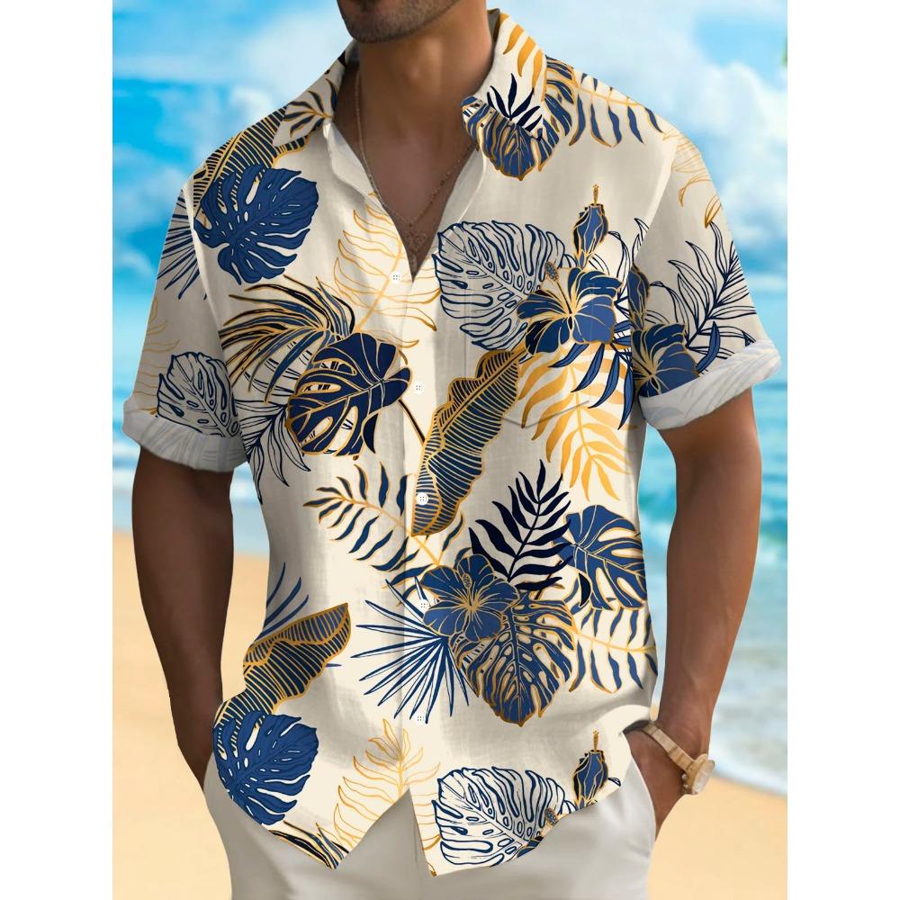 Hawaiian Plant Golden Leaves 3D Print Men's Hawaiian Shirt Outdoor Street Casual Summer Turndown Short Sleeve Polyester Shirt