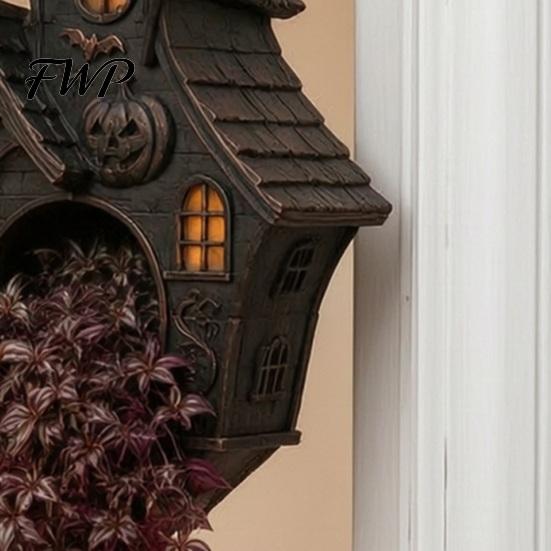 Mysterious Garden Hanging Planter Halloween for Indoor Outdoor Use, Gothic Bat Cat Witch Raven Decorative Flower Basket Plant Pot Holder, Spooky Wall
