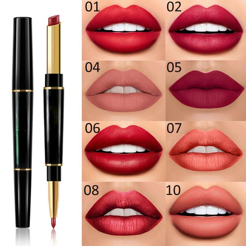 12 цветов, сексуальная красная матовая помада для губ, подводка для губ 2 в 1, матовая помада для макияжа, прочная водостойкая телесная красная помада, косметика для губ