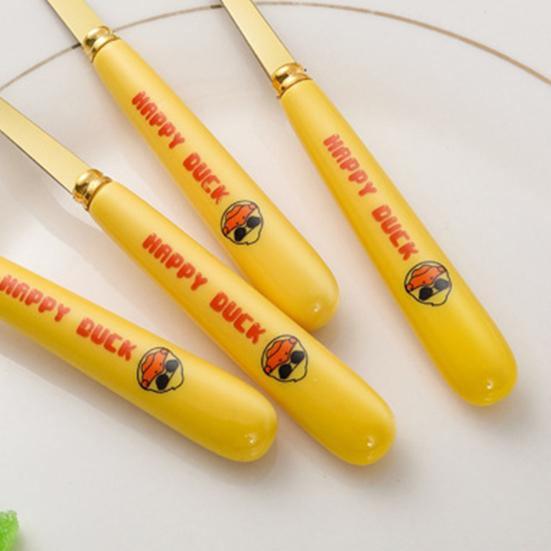 1/6Pcs Dessert Spoon No Burr Heat Insulation Stainless Steel Cartoon Duck Anti-slip Mixing Scoop