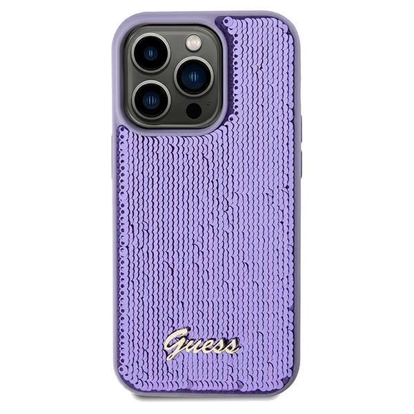 Guess Sequin Script Metal Case For Iphone 14 Pro - Purple