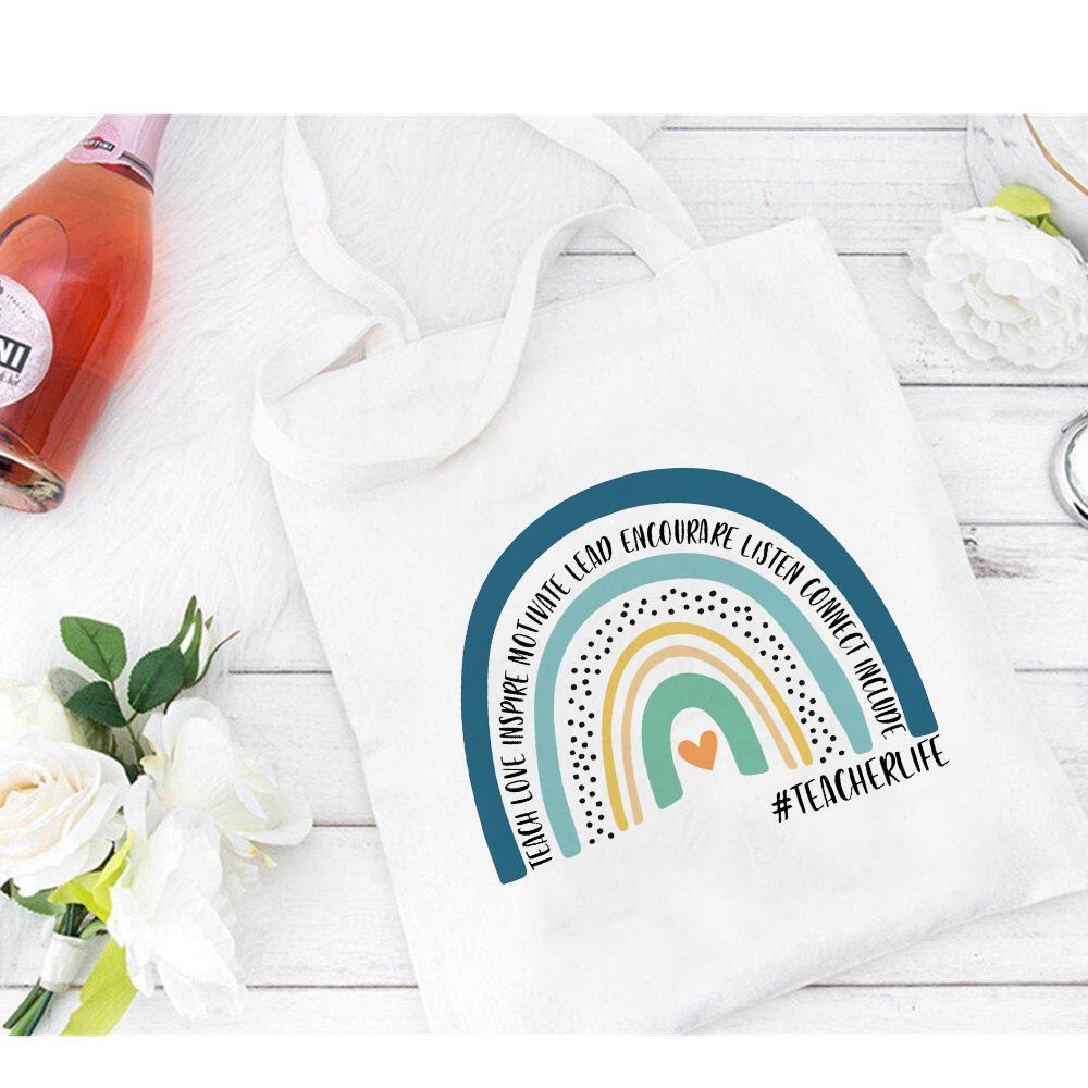 Холстовая сумка для покупок с радужным леопардовым принтом, подарок для учителей, модные женские сумки на плечо