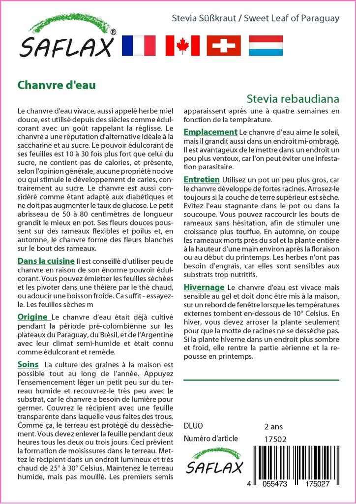 SAFLAX Garden in the Bag - Sweet Leaf of Paraguay - 100 семян - С субстратом в подходящем пакете - Stevia rebaudiana