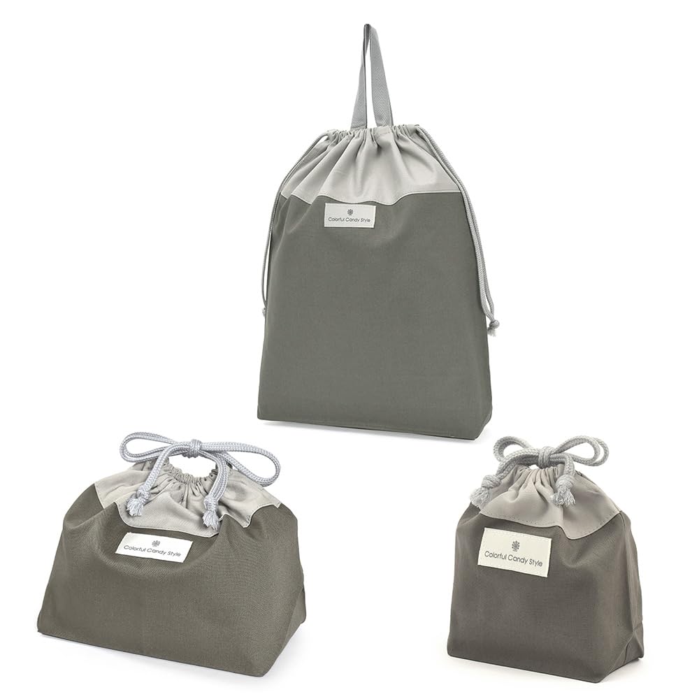 COLORFUL CANDY STYLE Drawstring Bag Set Lunch and Cup In Charcoal A Stylish Gift for Boys and Kids Looking for a Great Gift for Kindergarten or School